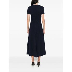 Elegant Navy Short-Sleeve Midi Dress